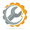 Gear with wrench and arrow symbol.
