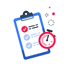 Checklist with stopwatch illustration.