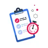 Checklist with stopwatch illustration.