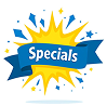 Promotional "Specials" banner with burst design.