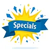 Promotional "Specials" banner with burst design.