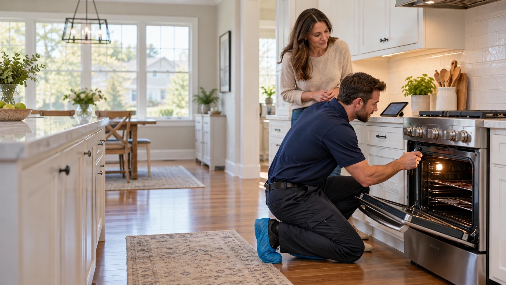 Technician greeting a homeowner at the front door